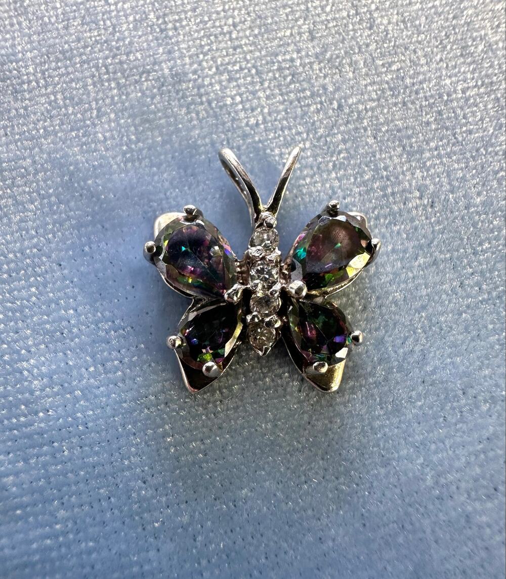 Vintage 925 Sterling Silver Mystic Topaz CZ Butterfly Charm Pendant Jewelry